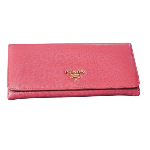 PRADA WALLET SAFFIANO LEATHER PINK BIFOLD AUTHENTIC ITALIAN LUXURY - Picture 1 of 10